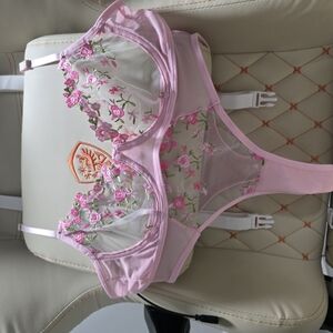 Floral Embroidered Pink Lingerie Set